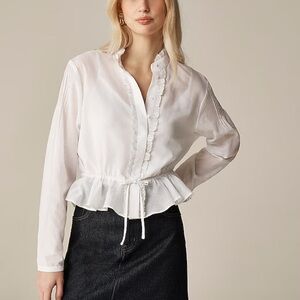 J. Crew Lace-trim cinched-waist top in cotton voile White S